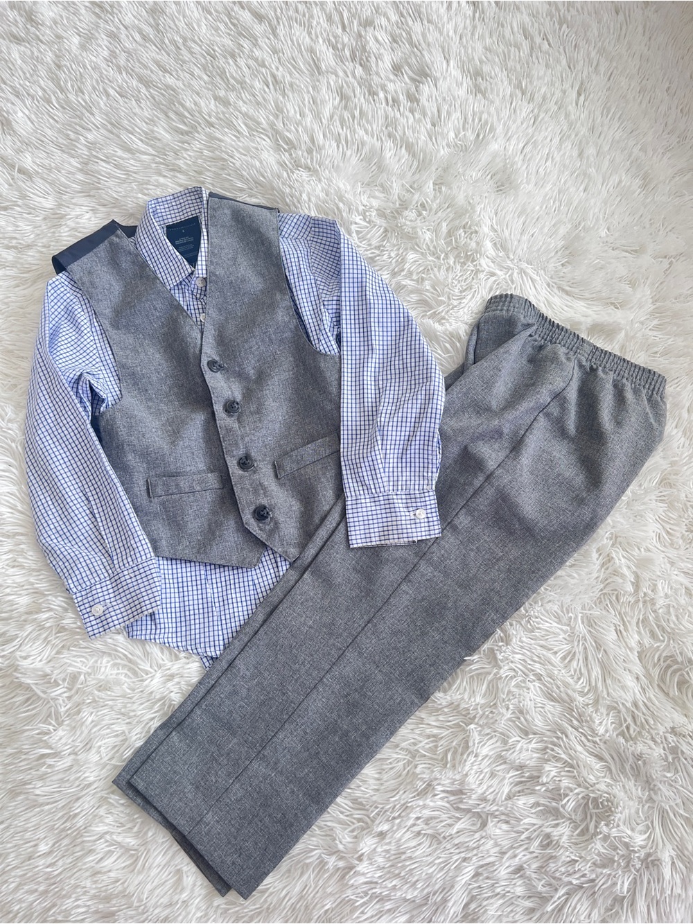 Tommy Hilfiger Grey Vest & Pants with Blue Checked Shirt